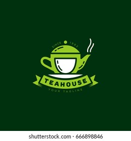 Teahouse logo template design. Vector illustration.