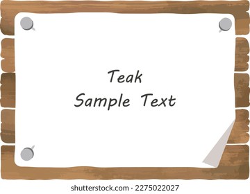 Teak - Illustration material of a wooden sign with a sticker
