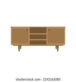 Teak wood TV cabinet art, icon, graphic, vector, flat design.