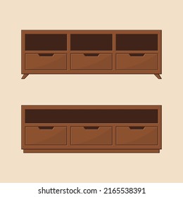 Teak wood tv table vector illustration