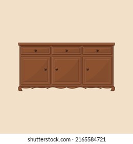 Teak wood tv table vector illustration