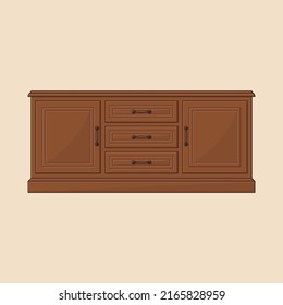 Teak wood tv table vector illustration