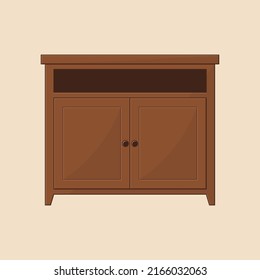 Teak wood tv table vector illustration