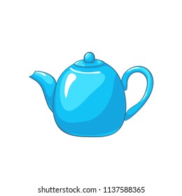 Teakettle, Vector cartoon blue teapot isolated on white background
