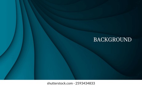 Teal abstract background with 3d wavy texture and gradient shades, dynamic curve shapes. Folds with shadows

