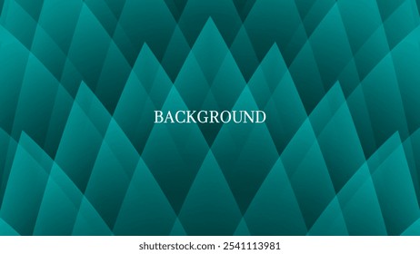 Teal abstract background with triangular and rhombic pattern, forest trees shape, romantic floral banner