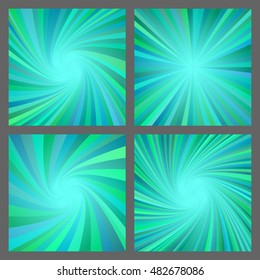 Teal abstract spiral and ray burst background design set
