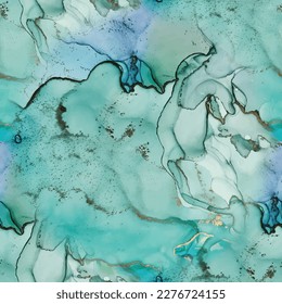 Teal Alcohol Ink. Luxury Alcohol Ink Marble. Green Art Paint. Vector Elegant Texture. Gold Seamless Background. Blue Color Marble. Foil Marble Watercolor. Luxury Abstract Painting. Blue Marble Pattern