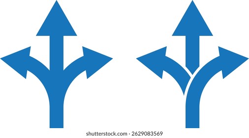 Teal arrow splitting into three directions pointing ways transparent background