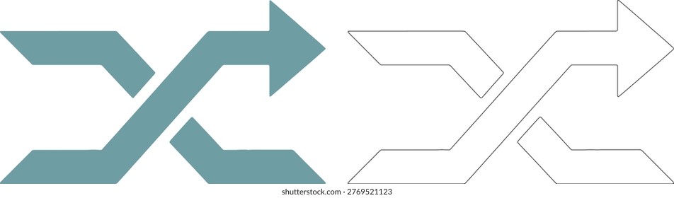 Teal Arrow Symbol Intersecting Itself Outline blue