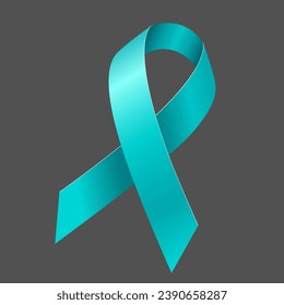 Teal Awareness ribbon. Awareness for cervical cancer, Ovarian Cancer, Polycystic Ovary Syndrome (PCOS), Post Traumatic Stress Disorder(PTSD), Obsessive Compulsive Disorder(OCD). Vector 3d illustration