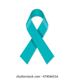 Teal Awareness Ribbon For Scleroderma, Ovarian Cancer, Food Allergy, Tsunami Victims, Kidney Disease, Sexual Assault Symbol.