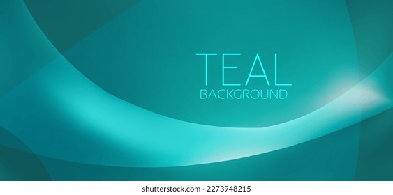 Teal background. Abstract very saturated light bluish cyan pattern with translucent curved line. Vector graphics स्टॉक वेक्टर