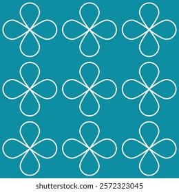 Teal background with a repeating pattern of white, four leaf clover like shapes. Simple, elegant design.