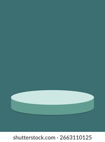 Un fondo verde azulado con una plataforma de escenario de podio redondo para la presentación de maquetas de stand de exhibición de productos.
