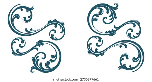 Teal barroco scrollwork floresce e fundo branco decorativo