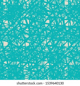 Teal and Beige Vector seamless check pattern. Allover pattern. Ink grunge grid. Hand drawn seamless check pattern. Graphic background with ethnic tartan. Seamless check pattern background.