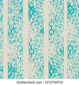 Teal and Beige Vector seamless check pattern. Allover pattern. Ink grunge grid. Hand drawn seamless check pattern. Graphic background with ethnic tartan. Seamless check pattern background.