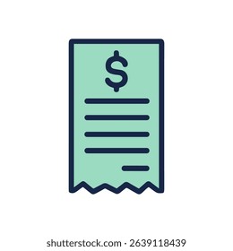 Teal bills dollar sign and list. Icon symbol illustration