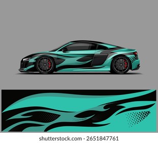 Teal and Black Flame Car Wrap Futuristic Sport Vinyl Design