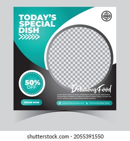 Teal an black gradient restaurant food special dish banner for social media restaurants template