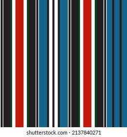 Teal, black and red collegiate stripe. Vertical linear pattern suitable for fashion, home decor and stationary.