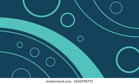 Teal and blue abstract background with circular shapes and decorative graphic elements