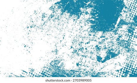 Teal azul abstrato angustiado textura com pontos dispersos e padrão de meio-tom no fundo branco grunge