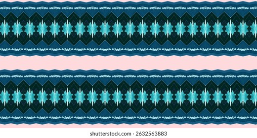 Teal and Blue Abstract Floral Pattern with Geometric Accents