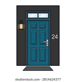 Teal blue door with six panels