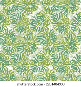 Teal blue flower weathered grunge nautical texture green background. Summer coastal living style home decor tile. Grunge floral ditsy material. Worn turquoise dyed beach textile seamless pattern.