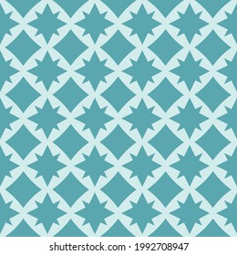 Teal blue geometric seamless vector pattern. Abstract bold diamond and star graphic shapes in a repeating design. Turquoise and aqua tessellating elements. Modern tile background wallpaper texture.