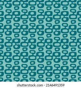 Teal blue and light aqua Mid-Century Modern "Tiki" pattern, repeatable and seamless. 