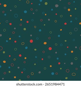 teal blue repetitive background with hand drawn color circles. vector seamless pattern. fabric swatch. striped wrapping paper. design template for textile, linen, home decor