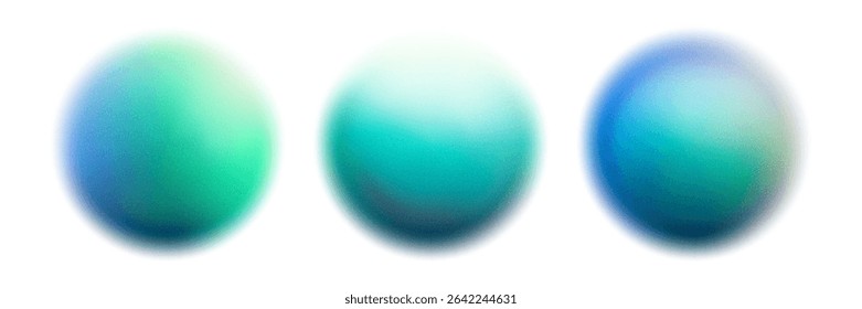 Teal blue or turquoise gradation sphere with noise texture. Blurred neon rose ball with soft color transitions. Girly bubbles. Iridescent blobs. Abstract vector elements.