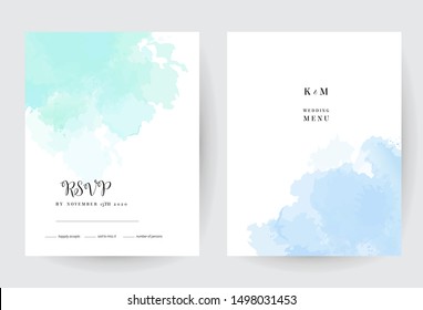 Teal Blue Watercolor Vector Splash Cards. Simple Minimalist Backgrounds, Hand-drawn Watercolour Texture. Painted Delicate Spots.Elegant Frames.Mint, Cyan, Teal Trendy Color Brush Art Drawing On White.