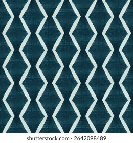 Teal blue and white diamond pattern, block print, symmetrical. grunge lines ikat pattern, ikat seamless pattern, Vector illustration background for print the paper.