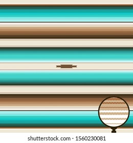 Teal, Brown and Navajo White Southwestern Blanket Stripes Seamless Vector Pattern. Mexican Serape Rug Texture with Threads. Native American Textile. Ethnic Boho Background. Tile Swatch Included.