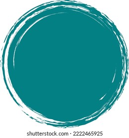 Teal brush circle. Round stamp vector isolated on background. Painted green brush circle vector. For grunge badge, seal, ink and stamp design template. Round grunge hand drawn circle shape, vector