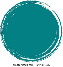 Teal brush circle. Round stamp vector isolated on background. Painted green brush circle vector. For grunge badge, seal, ink and stamp design template. Round grunge hand drawn circle shape, vector