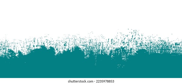 Teal brush stroke background. Teal ink splash on backdrop. Brush background for wallpaper, paint splatter template, dirt banner, watercolor design, dirty texture. Trendy brush background, vector