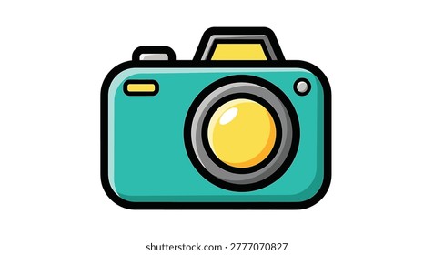 Teal cartoon style camera illustration