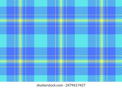 Teal Check Textur Vektorgrafik, viktorianisches Schottenmuster nahtlos. Vorhang Hintergrund Plaid Stoff Textil in Cyan und Blau Farben Palette.