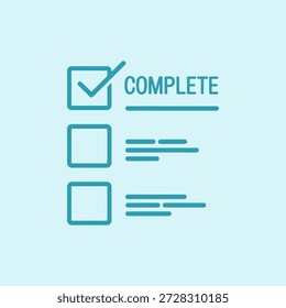 Teal checklist with complete checkbox and blank boxes on light blue background