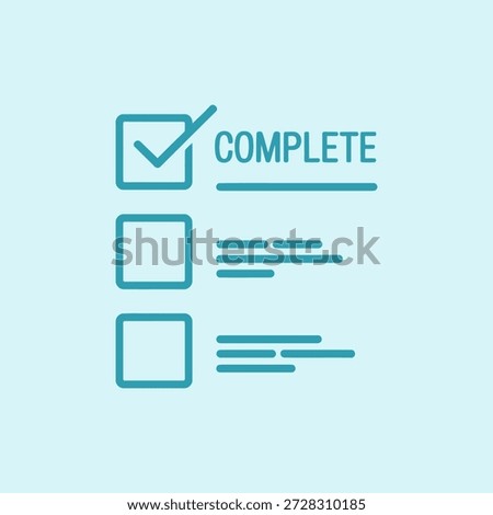 Teal checklist with complete checkbox and blank boxes on light blue background