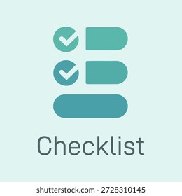 Teal checklist icon with checkmarks on light blue background