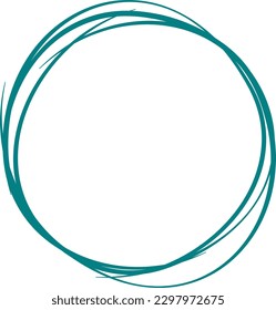 Teal circle line hand drawn. Highlight hand drawing circle isolated on white background. Round handwritten circle. For marking text, note, mark icon, number, marker pen, pencil and text check, vector