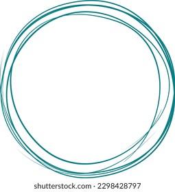 Teal circle line hand drawn. Highlight hand drawing circle isolated on white background. Round handwritten circle. For marking text, note, mark icon, number, marker pen, pencil and text check, vector