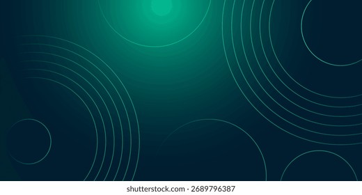 Teal circular lines of varying sizes and arrangements on a dark teal gradient background. The lines create a sense of depth.