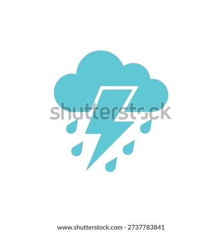 Teal cloud with lightning bolt and raindrops